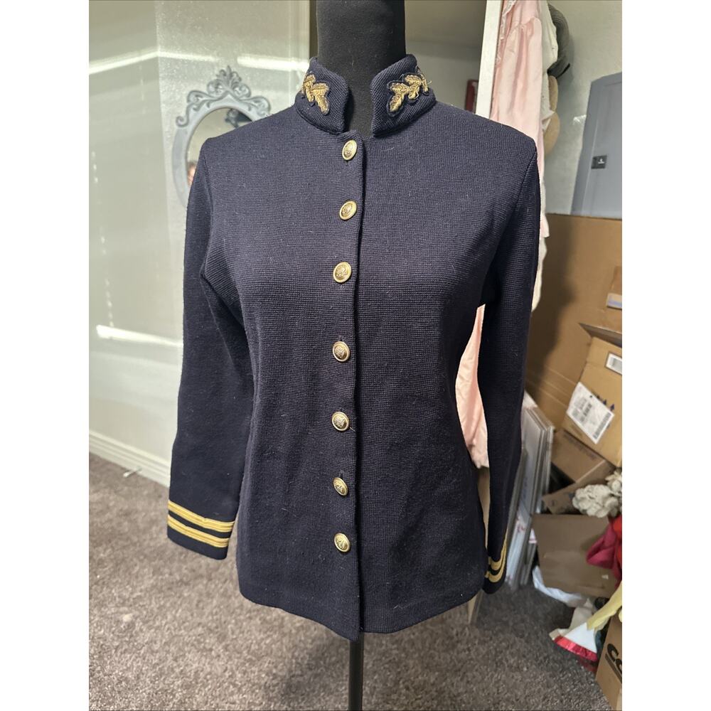 Lauren Ralph Lauren Navy Military-Style Knit Blazer with Gold Trim